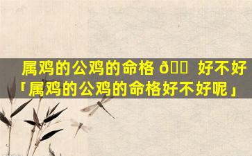 属鸡的公鸡的命格 🐠 好不好「属鸡的公鸡的命格好不好呢」